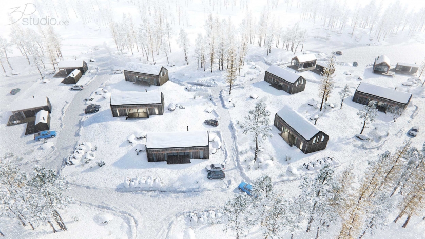 Knaben, Langhus, 3D, Visualization, winter, scene